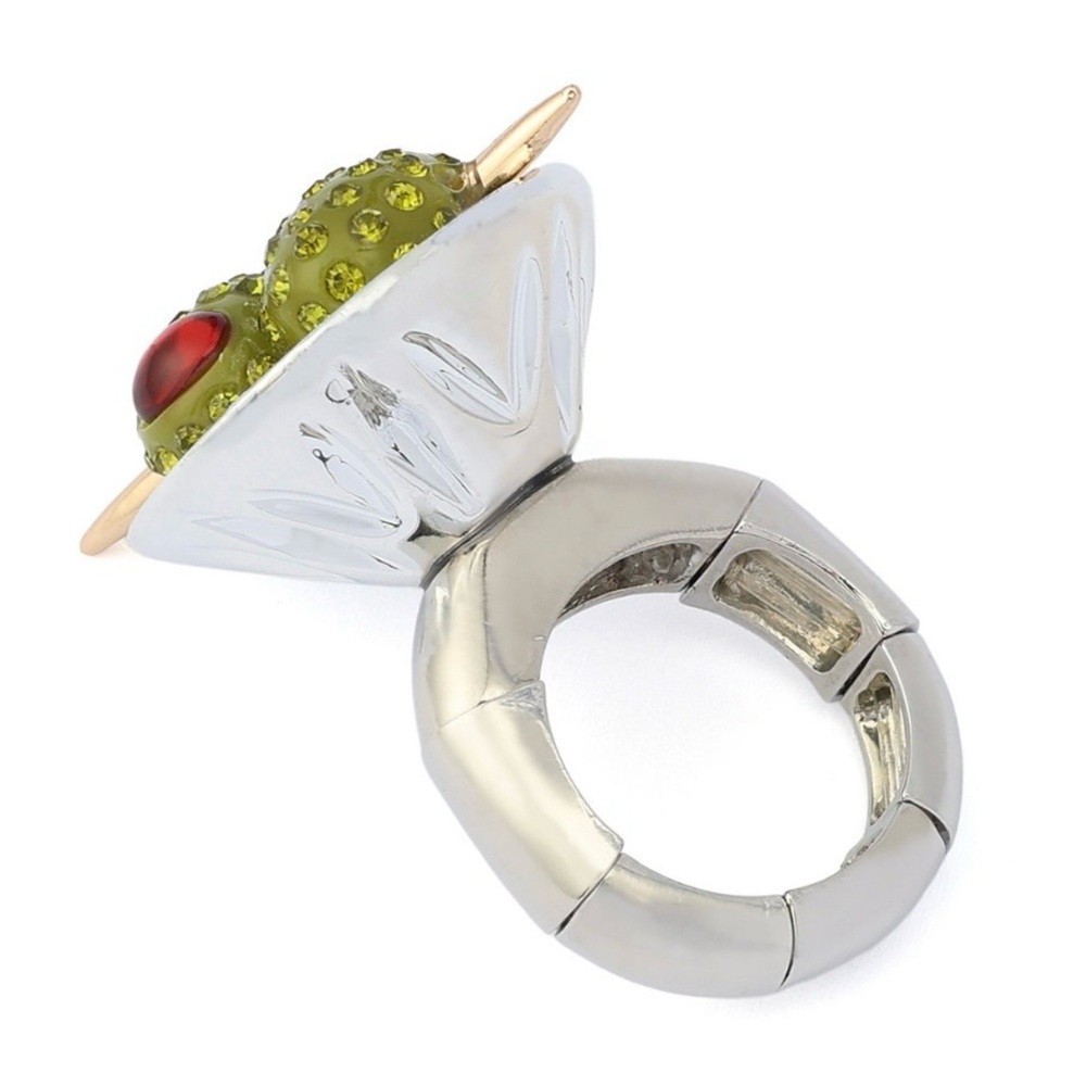 NWT Women BETSEY JOHNSON Adjustable Sparkly Soiree Martini cocktail 🍸 🫒 Ring - Picture 5 of 7